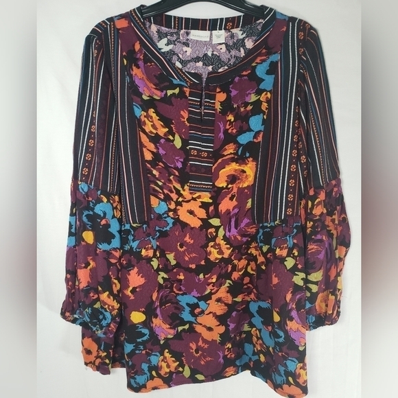 Westbound Multicolored Fall Bohemian Peasant Long Sleeve Shirt Sz L - Picture 2 of 10